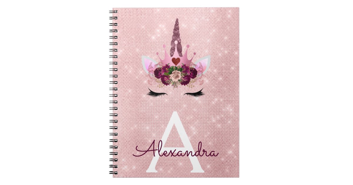 pink unicorn sparkle princess monogram name notebook zazzlecom