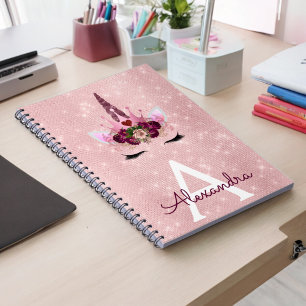 Pink Unicorn Sparkle Princess Monogram Name Notebook