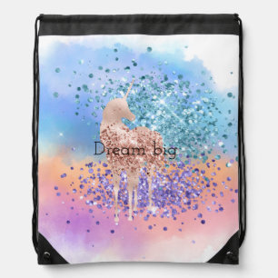 Pink Unicorn Sparkle Purple Aqua Glitter Confetti Drawstring Bag