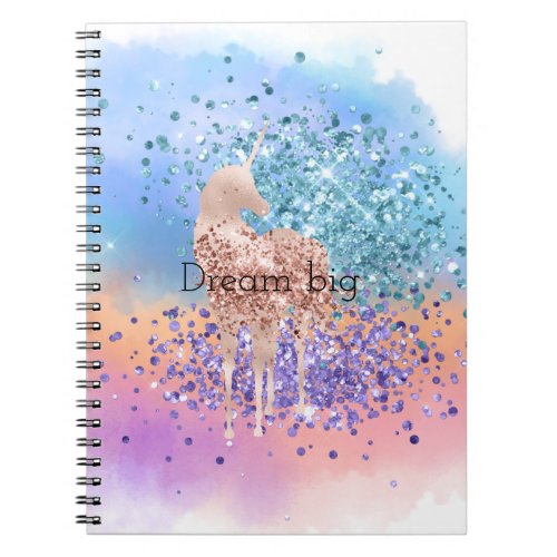 Pink Unicorn Sparkle Purple Aqua Glitter Confetti  Notebook