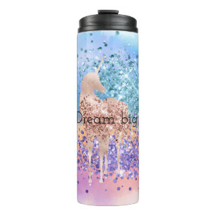 Pink Unicorn Sparkle Purple Aqua Glitter Confetti Thermal Tumbler