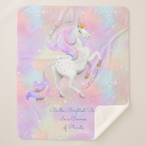Pink Unicorn Sparkles Encouragement Nursery Sherpa Blanket