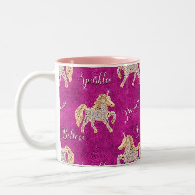 Pink Unicorn Sparkles Two-Tone Coffee Mug (Left)