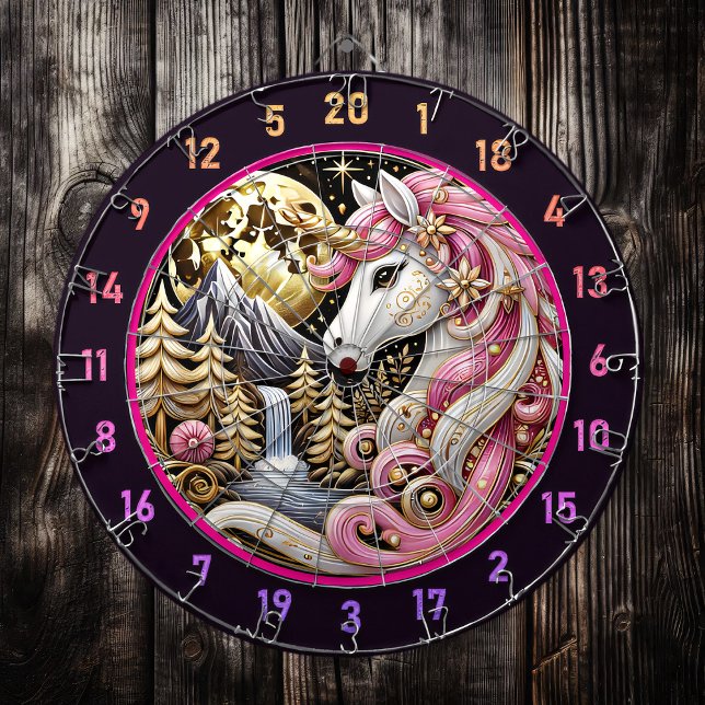 Pink Unicorn Stands Under Golden Moon Dart Board (Creator Uploaded)