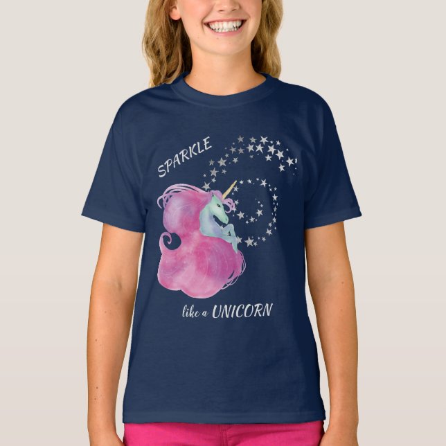 Pink Unicorn Star Sparkle T-Shirt (Front)