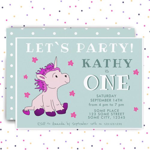 Pink Unicorn Stars One 1st Birthday Party  Invitation