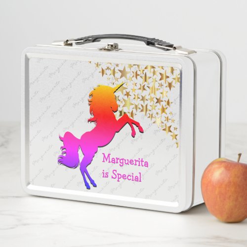 Pink UNICORN Stars Personalized Metal Lunch Box