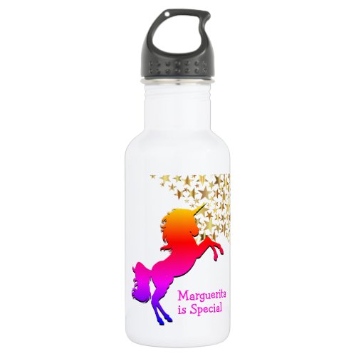 Pink UNICORN Stars Personalized Stainless Steel Water Bottle