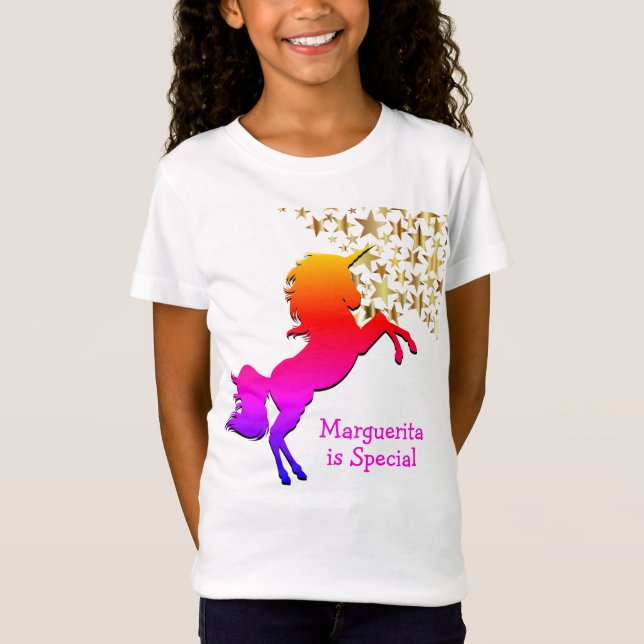 Pink UNICORN Stars Personalized T-Shirt (Front)