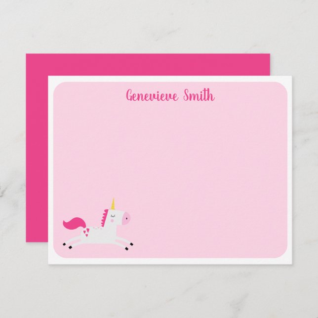 Pink Unicorn Stationery Note Card (Front/Back)