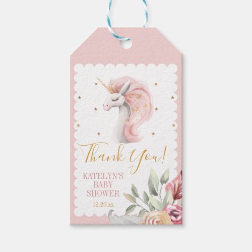 Pink Unicorn Thank You Tags Birthday Baby Shower