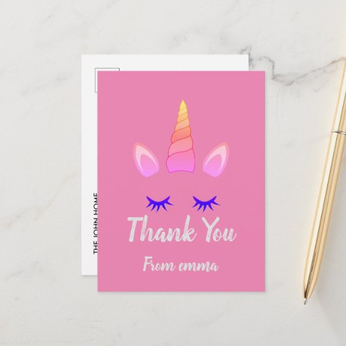 Pink Unicorn Theme Birthday Postcard