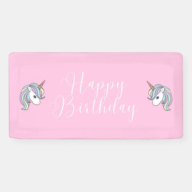 Pink Unicorn Themed Birthday Party Banner (Horizontal)