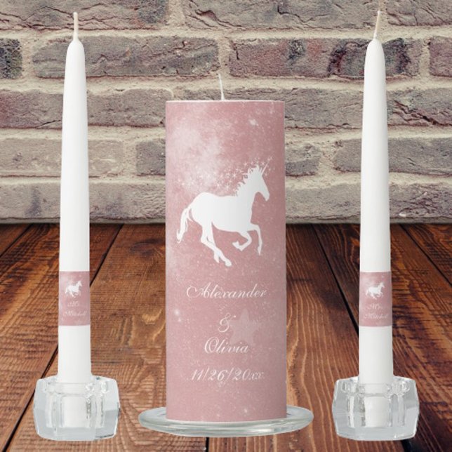 Pink Unicorn Unity Candle Set (Pink Unicorn Wedding Unity Candle Set)