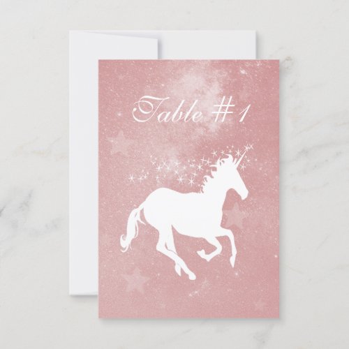 Pink Unicorn Wedding Reception Table Card