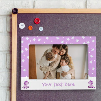 Pink Unicorn White Stars Personalizable Kids Magnetic Frame by OneLook at Zazzle