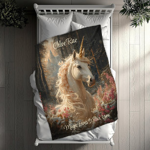 Pink Unicorn Winter Castle Fairytale Woodland Fleece Blanket