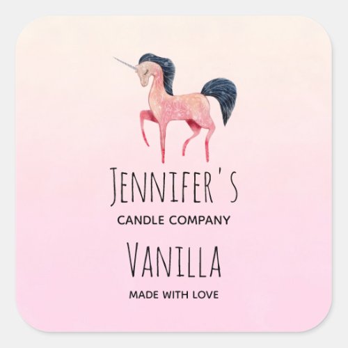 Pink Unicorn with Black Mane Candle Business Square Sticker