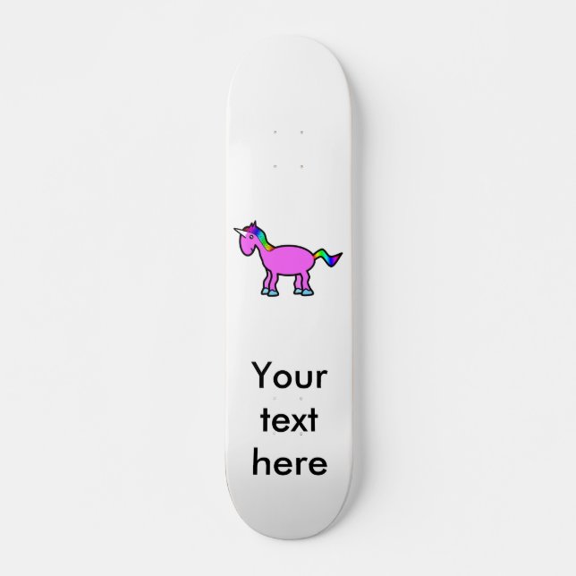 Pink unicorn with rainbow mane skateboard deck (Front)