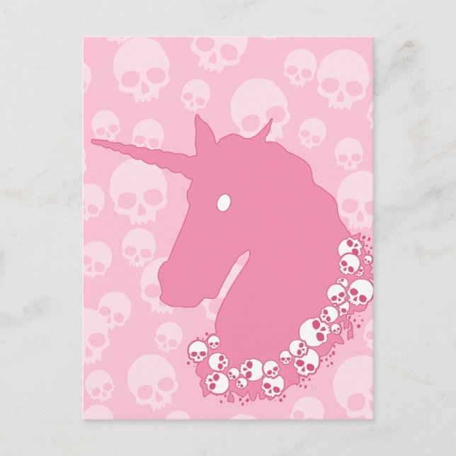 Pink Unicorn with Skulls Postcard (Front)