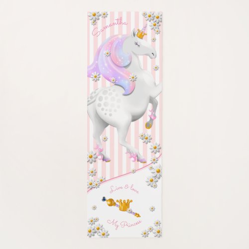 Pink Unicorn with stripes Yoga Mat