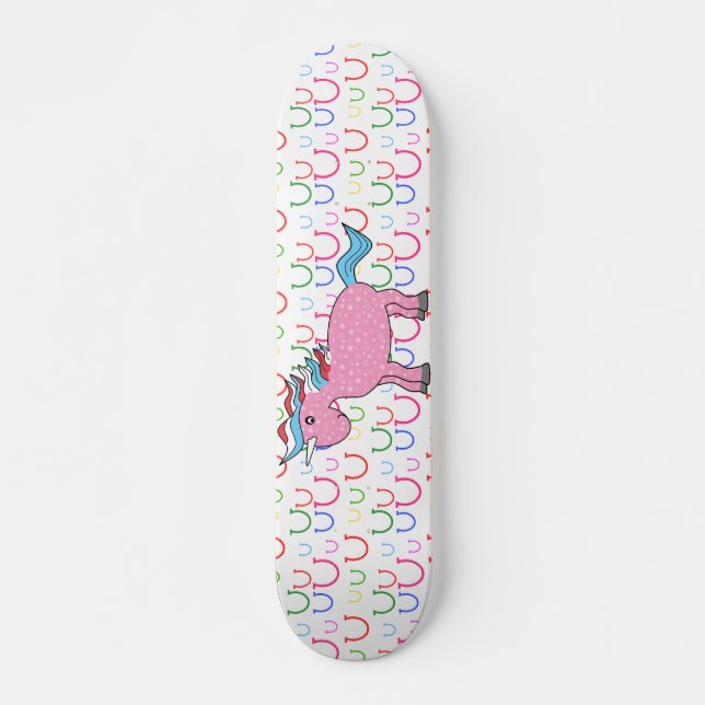 Pink unicorn with white stars skateboard deck (Front)