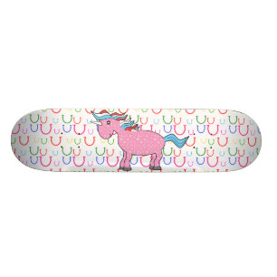Pink unicorn with white stars skateboard deck