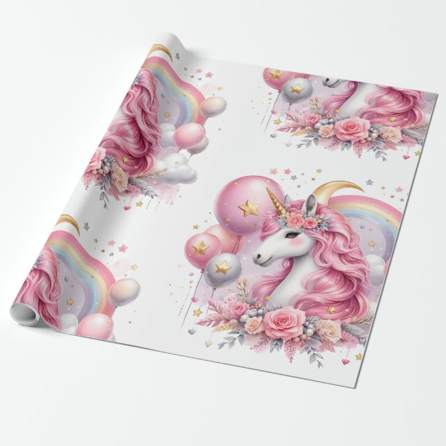 Pink Unicorn  Wrapping Paper (Unrolled)