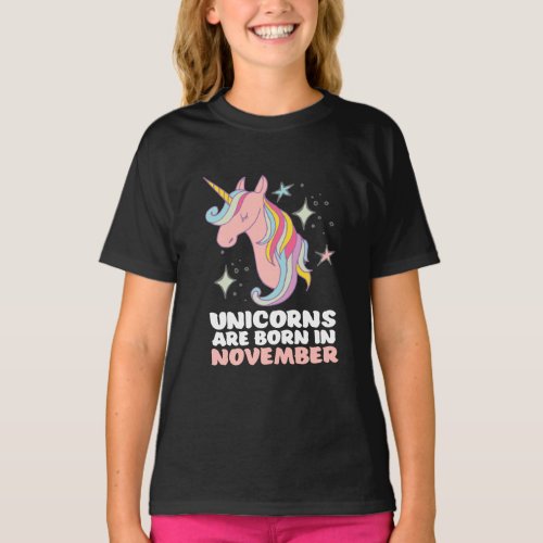 Pink Unicorns Are Born In November Birthday Girl T_Shirt