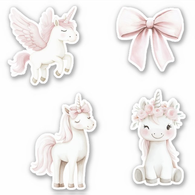 Pink Unicorns Flowers Bow Sticker (Front)