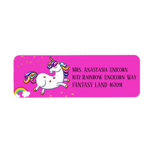 Pink Unicorns Gold Stars and Rainbow Label