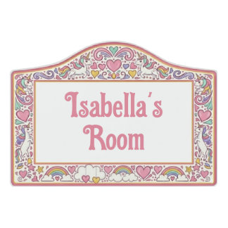 Pink Unicorns Hearts Cute Girls Childrens Bedroom Door Sign