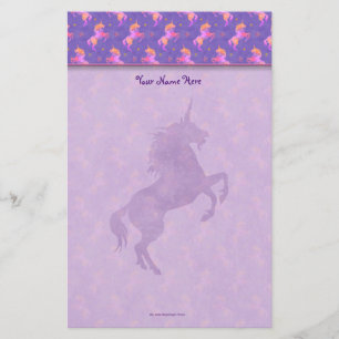 Pink Unicorns Top Border Stationery