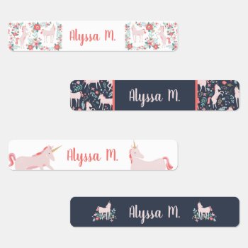 Pink Unicorns Waterproof Kids Labels by origamiprints at Zazzle