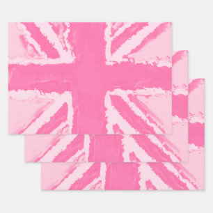 Pink Union Jack British Flag Art by Heva Weva Wrapping Paper Sheets
