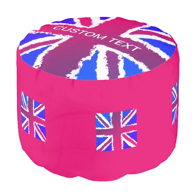 Pink Union Jack Flag Art Heva Weva Custom Foot Pouf (Angled Front)