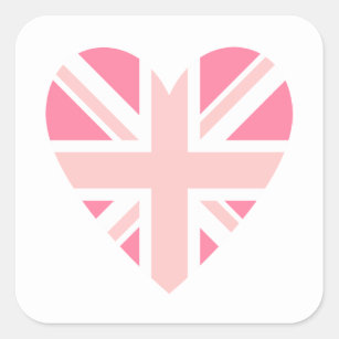 Pink Union Jack/Flag Heart Square Sticker