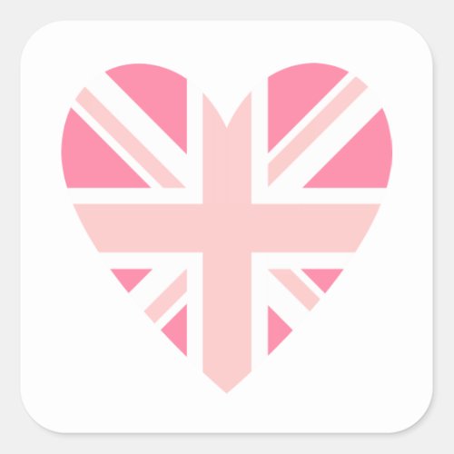 Pink Union JackFlag Heart Square Sticker