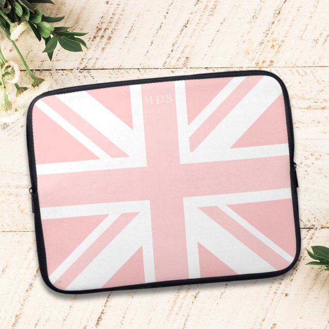 Pink Union Jack UK Flag Monogram Laptop Sleeve (Pink UK Flag Monogrammed Laptop Sleeve just for you. Add your initials)