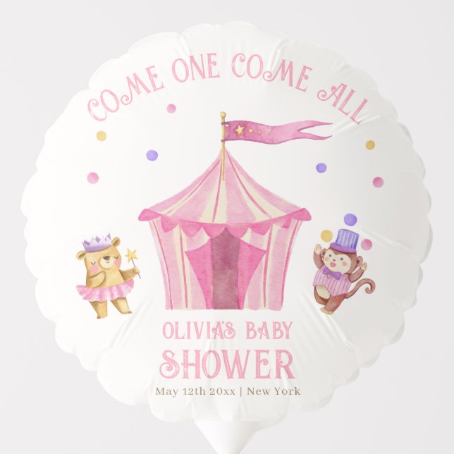 Pink Unique Circus Bear Monkey Baby Shower Balloon (Front)