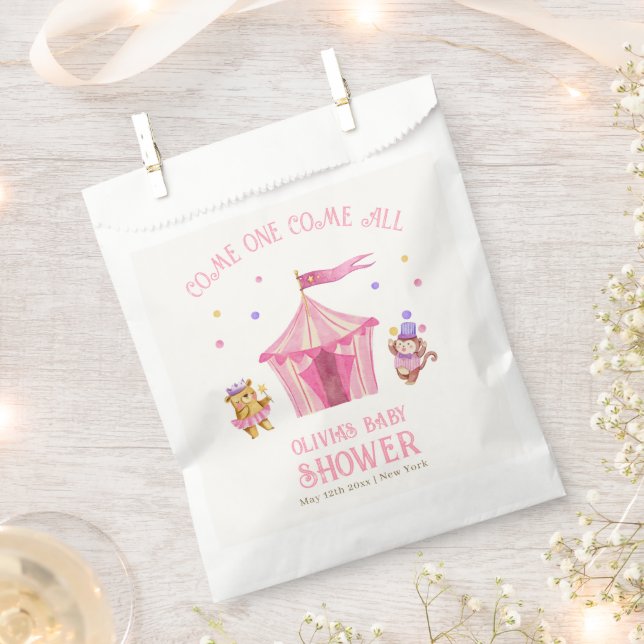 Pink Unique Circus Bear Monkey Baby Shower Favor Bag (Clipped)