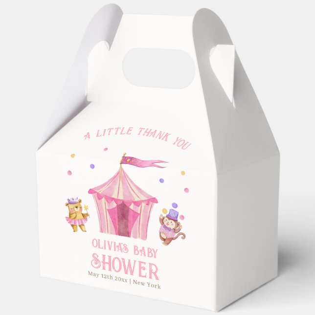 Pink Unique Circus Bear Monkey Baby Shower Favor Boxes (Front)