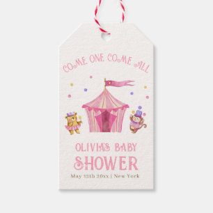 Pink Unique Circus Bear Monkey Baby Shower Gift Tags