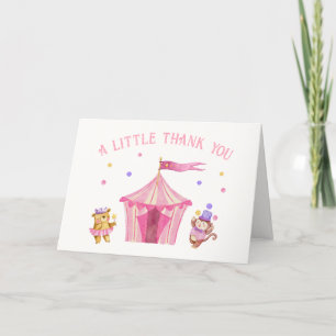 Pink Unique Circus Bear Monkey Baby Shower Letterpress Thank You Card