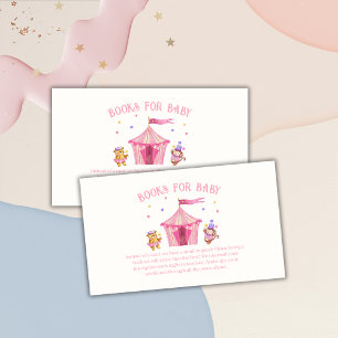 Pink Unique Circus Bear Monkey Books Baby Shower Enclosure Card