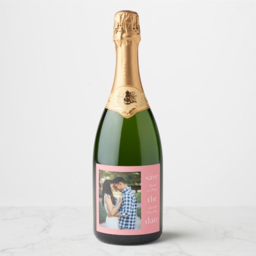 Pink Unique Save the Date Stacked Wording Sparkling Wine Label