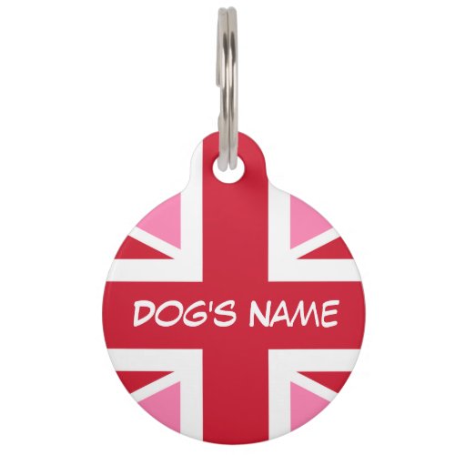 Pink United Kingdom flag Round Pet Tag