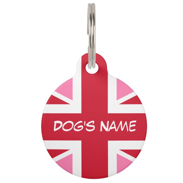 Pink United Kingdom flag Round Pet Tag (Front)