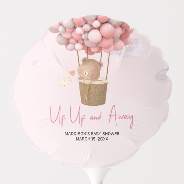 Pink Up and Away Baby Shower Balloon (Front)