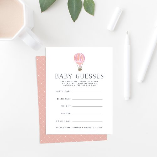 Pink Up in the Air Baby Shower Guessing Game Card